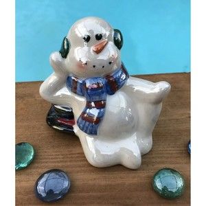 Snowman Iridescent Figurine Holiday Christmas Small Vintage Collectible